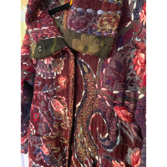 SAINU Wool Embroidered Boho Coat Jacket Burgundy Floral Paisley Size M - Picture 5 of 13